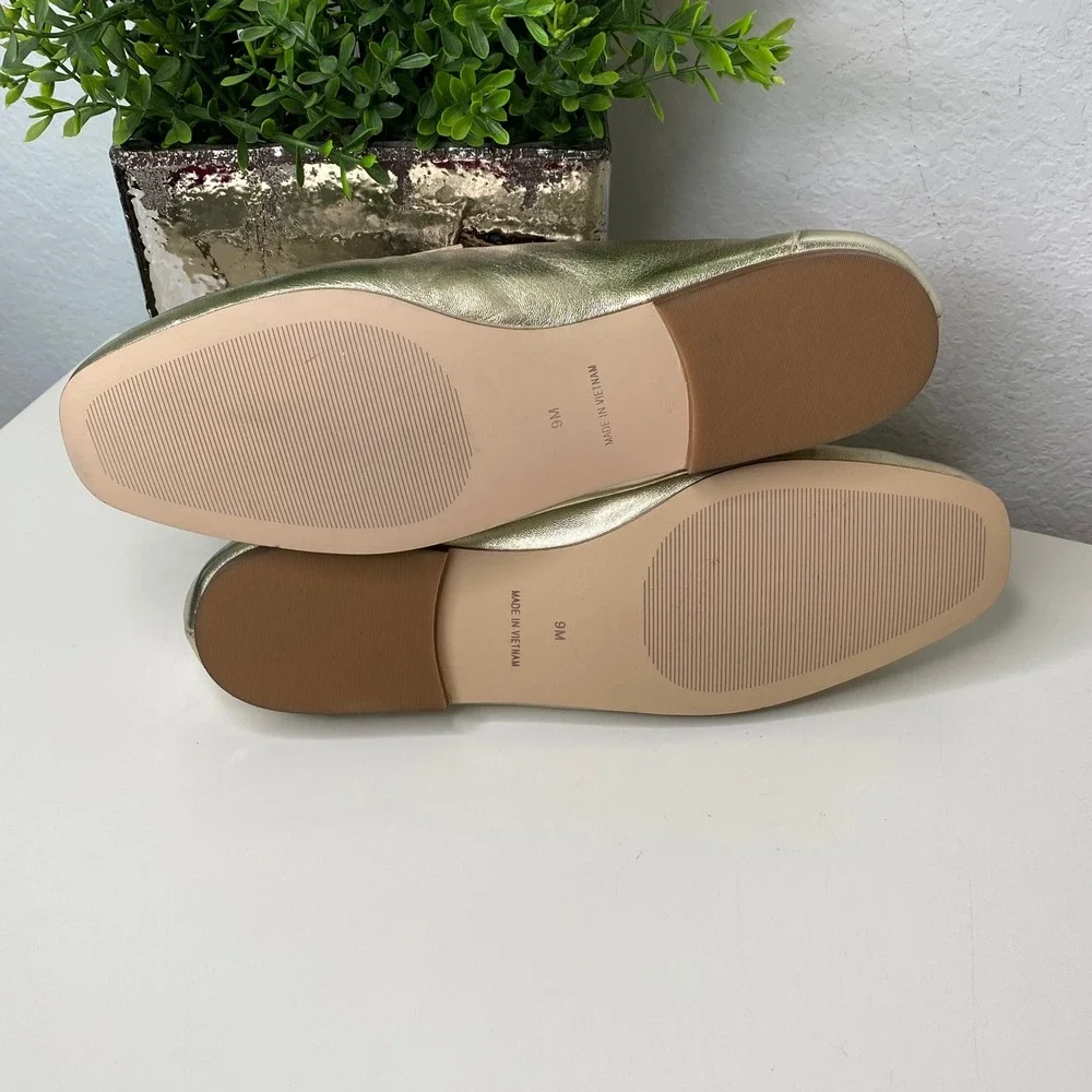Talbots Audrey Metallic Gold Nappa Square Toe Loafer Flats Size 9M‎